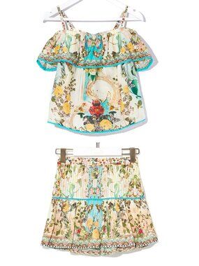 Camilla Tea And Honey‎ Ruffle Top and Skirt Pintucking Juniors Size 14 Ladies XS
